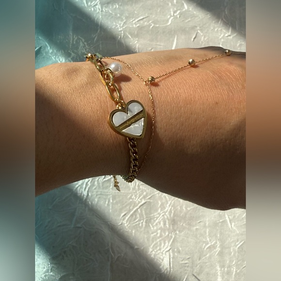 Heart and Pearl Bracelet Gold 18K plated Stainless Steel - Picture 8 of 10